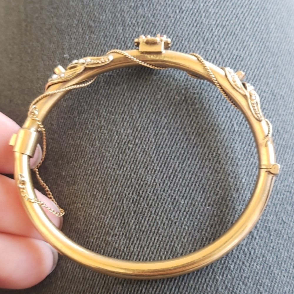 14k solid bracelet ruby and pearl vtg